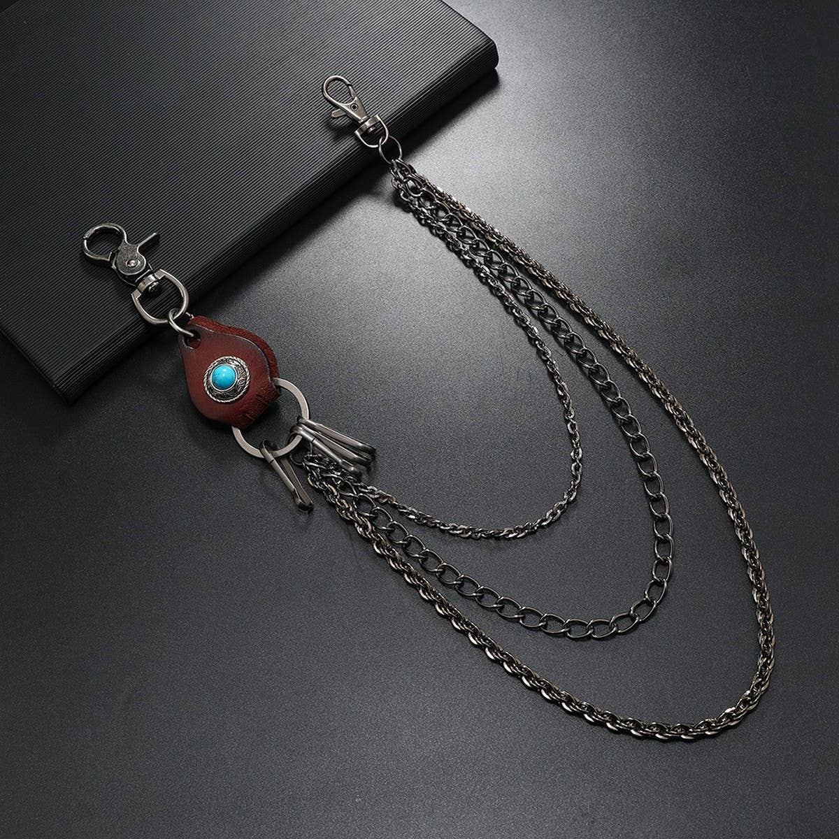 SIMPLE RETRO LEATHER THREE-LAYER TROUSER CHAIN_CWMM4837