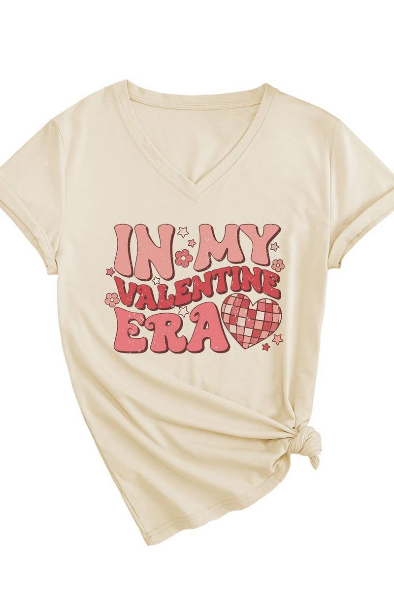 LETTER PRINTED V NECK SHORT SLEEVED T SHIRT_CWTTS0713