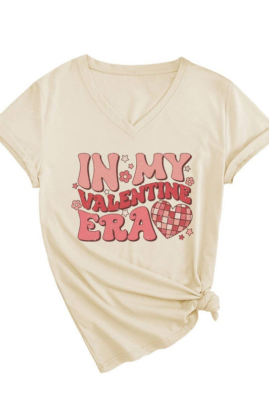 LETTER PRINTED V NECK SHORT SLEEVED T SHIRT_CWTTS0713