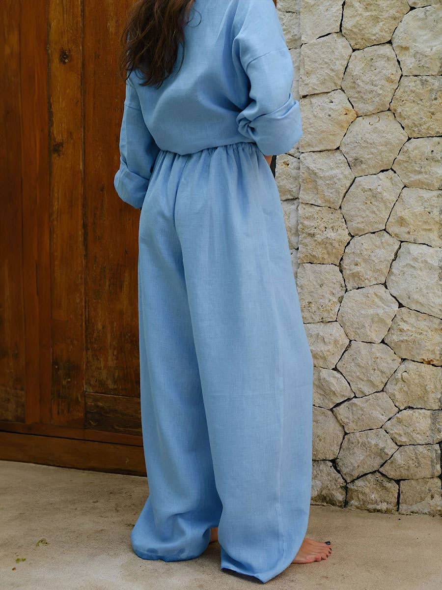 loose casual cotton shirt and wide-leg pants set
