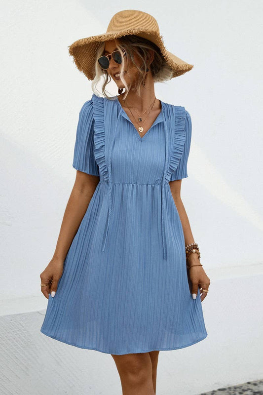 CWDSD7340_SUMMER V-NECK SWEET AND GENTLE DRESS