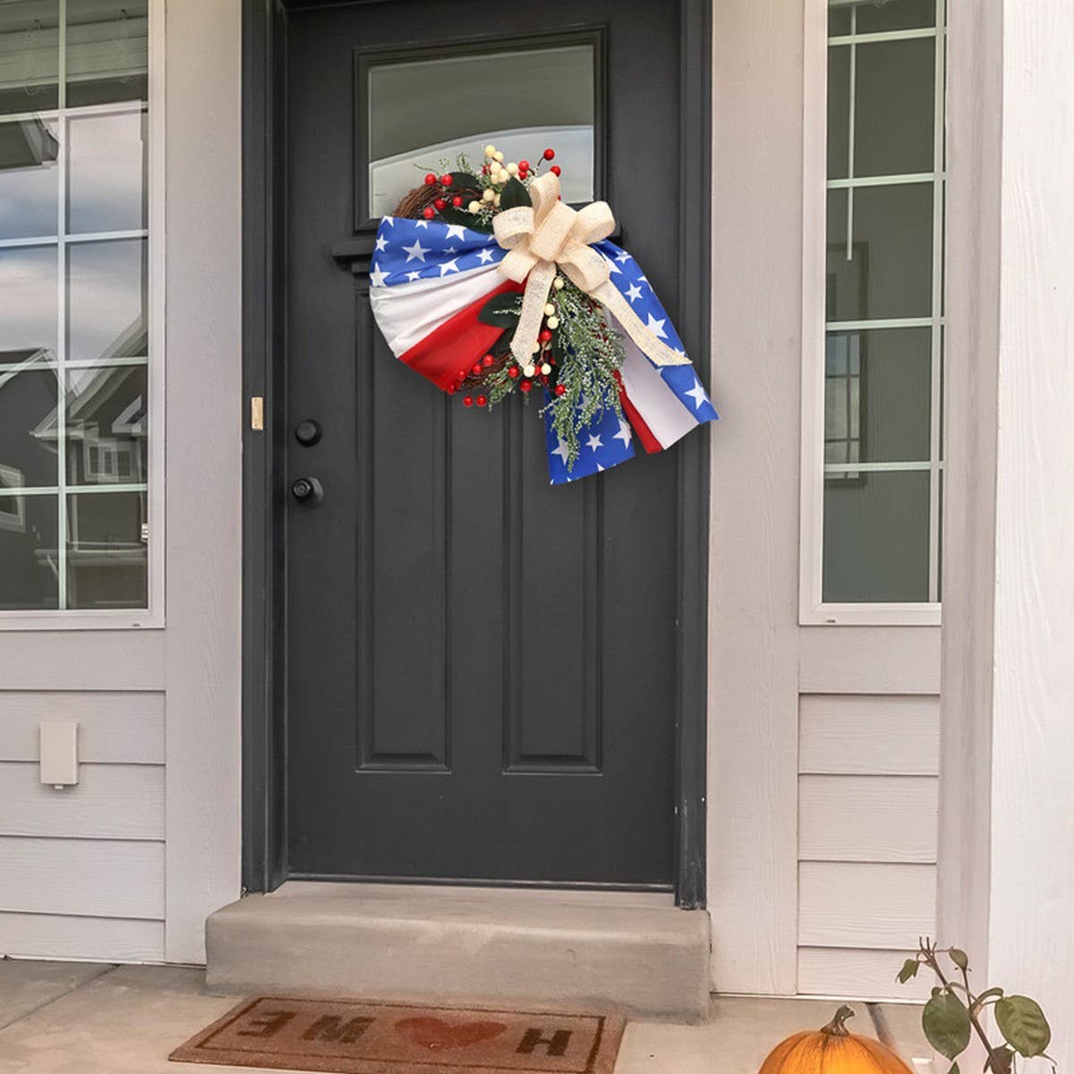USA Flag Faux Flower Wreath Door Hanging Decor_CWAJE05390