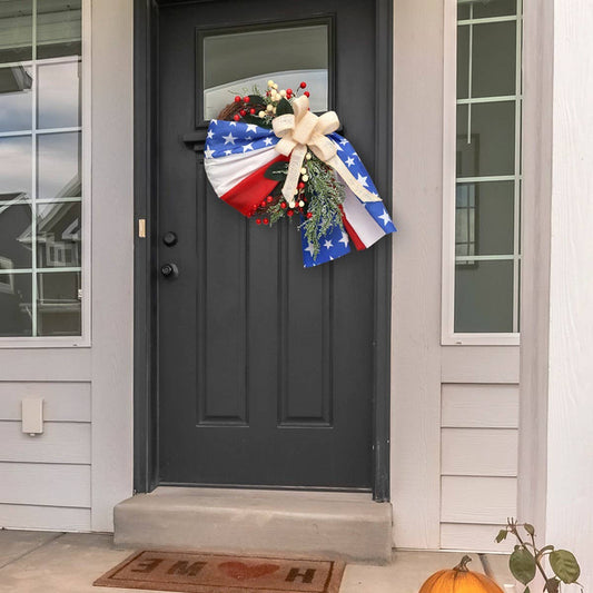 USA Flag Faux Flower Wreath Door Hanging Decor_CWAJE05390
