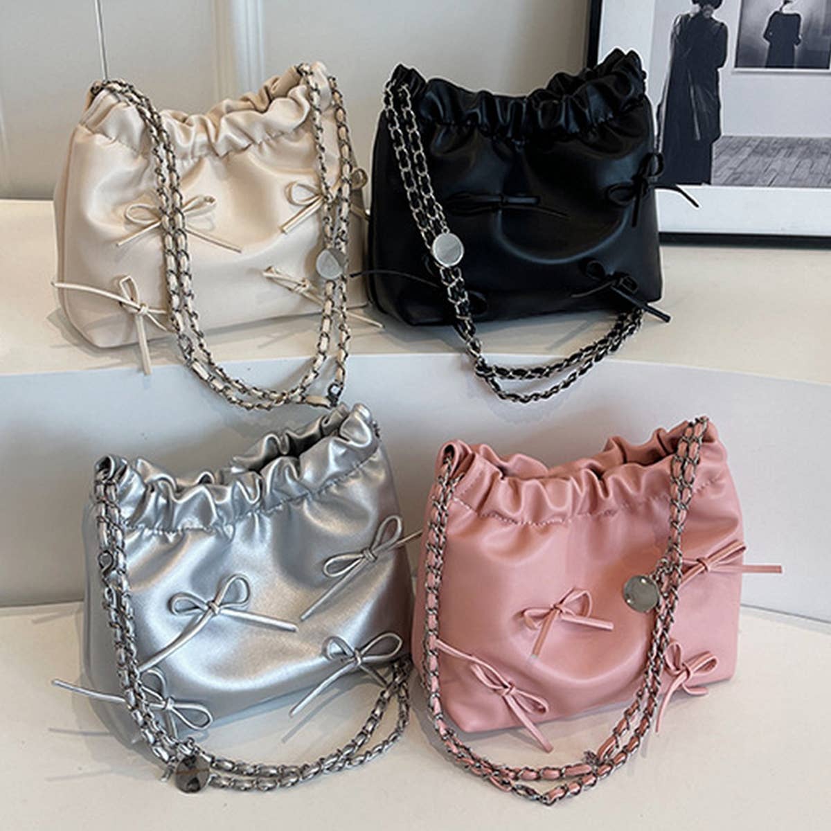 WOMEN BOW BUCKET BAG SHOULDER BAG_CWAB1562