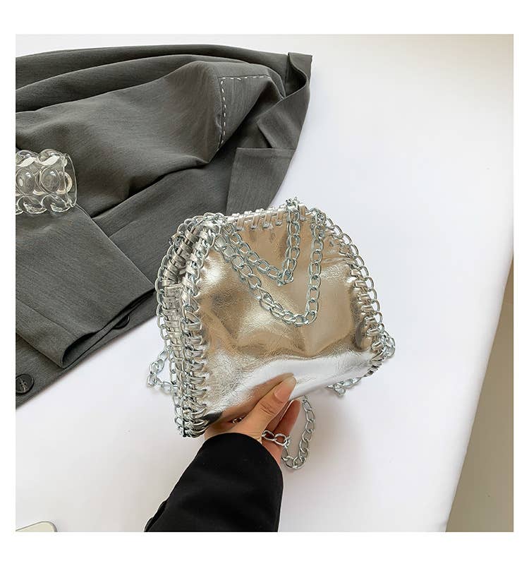 Fashionable pleated chain crossbody bucket bag