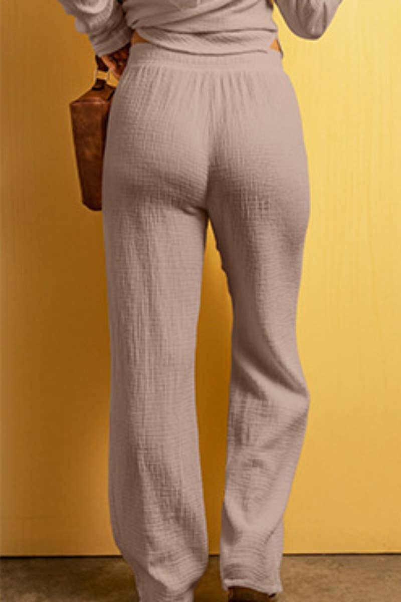 CWBMP0207_SPRING AUTUMN LACE-UP SOLID COLOR CASUAL PANTS