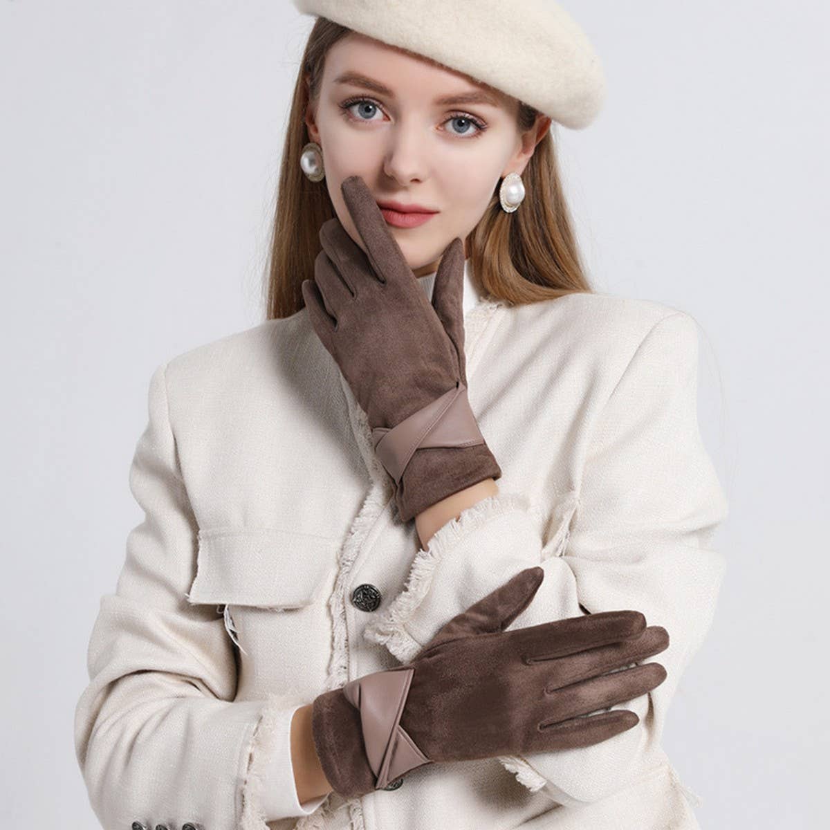 Bow Suede Gloves ??Touchscreen Warm Winter Design_CWMM2883