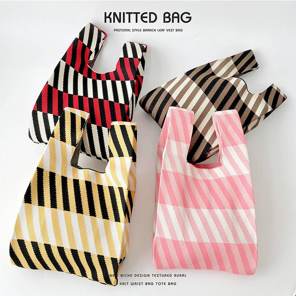 VERSATILE CONTRAST STRIPED KNITTED TOTE BAG_CWAB2392