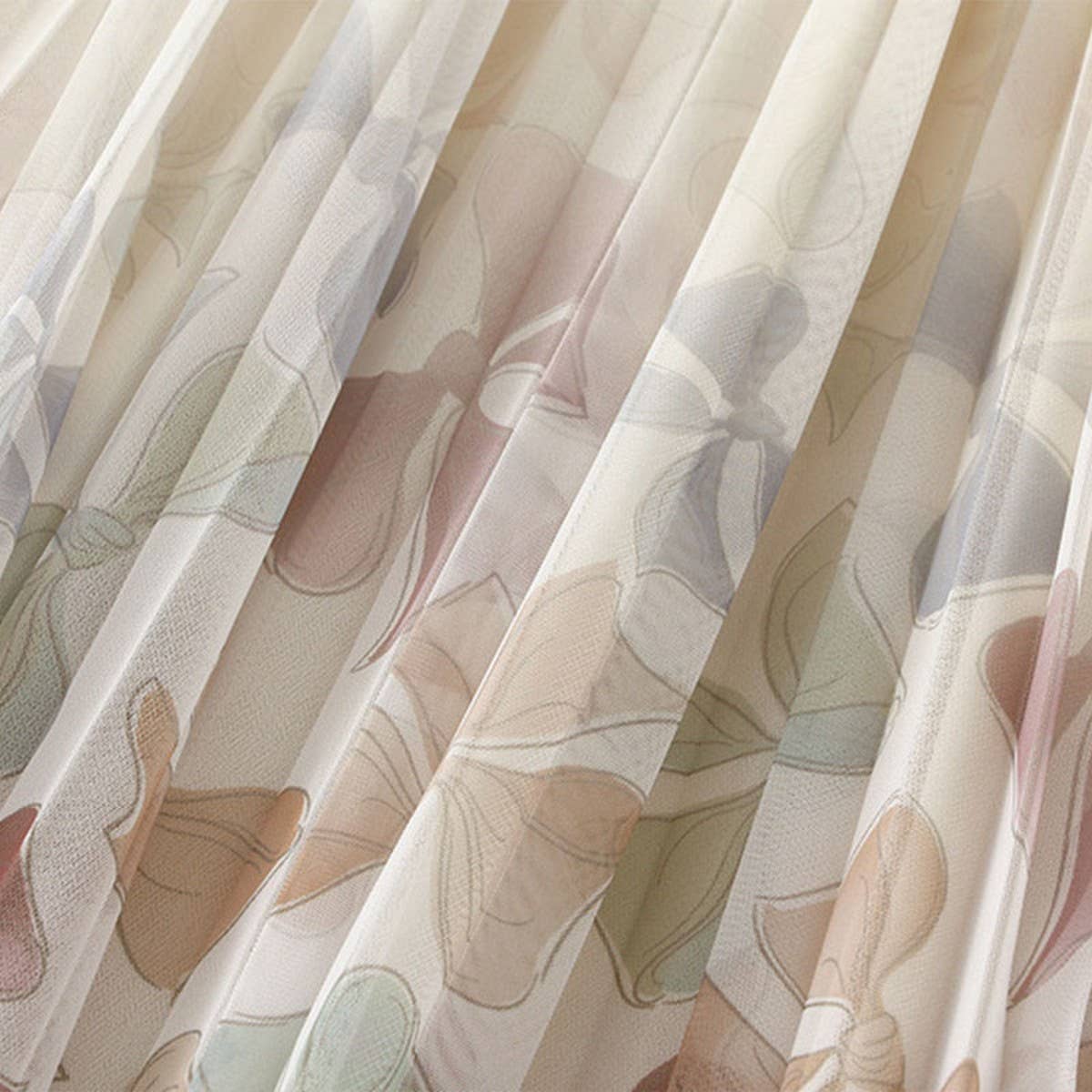 Floral Print Tulle Pleated Midi Skirt