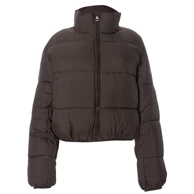 SOLID COLOR STANDING COLLAR WARM SHORT JACKET