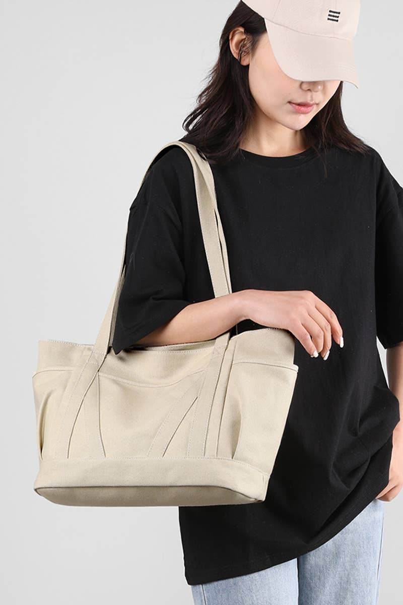 STORAGE POCKET LARGE CANVAS SHOPPER BAG_CUAB0102
