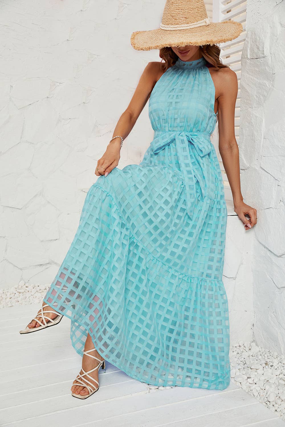 NECKLINE PEPLUM LONG DRESS