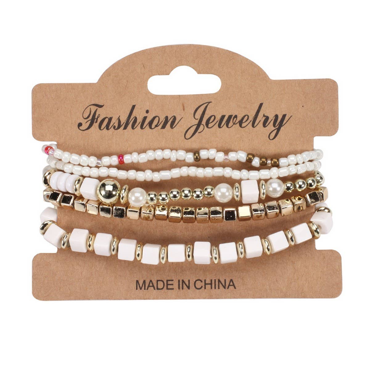 CWAJE05699_BOHO MULTI STRAND BEADED PEARL ELASTIC BRACELET
