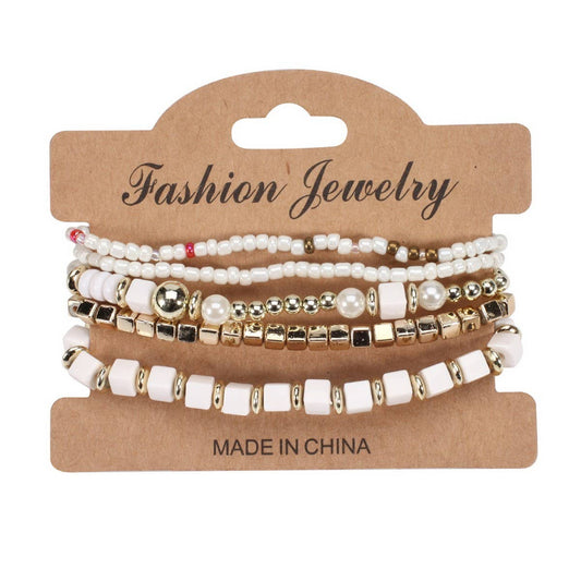 CWAJE05699_BOHO MULTI STRAND BEADED PEARL ELASTIC BRACELET