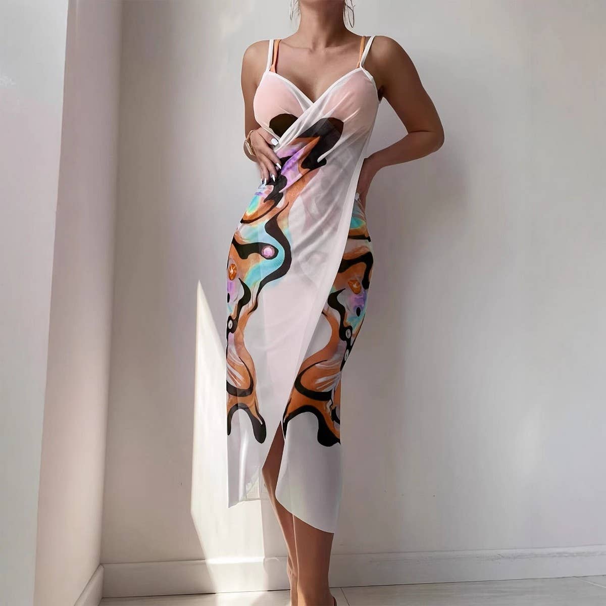 Casual Sling QuickDry Beach Dress, Butterfly Print_CWBLS0482