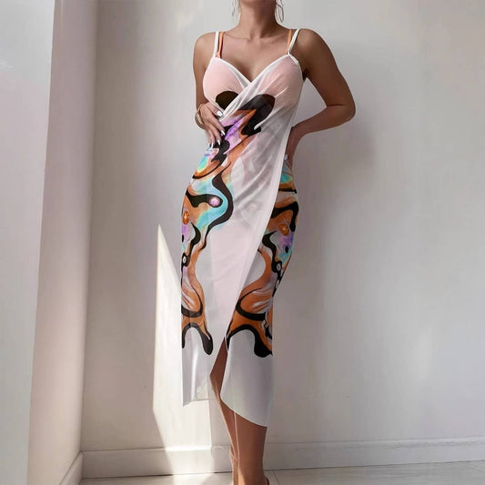 Casual Sling QuickDry Beach Dress, Butterfly Print_CWBLS0482