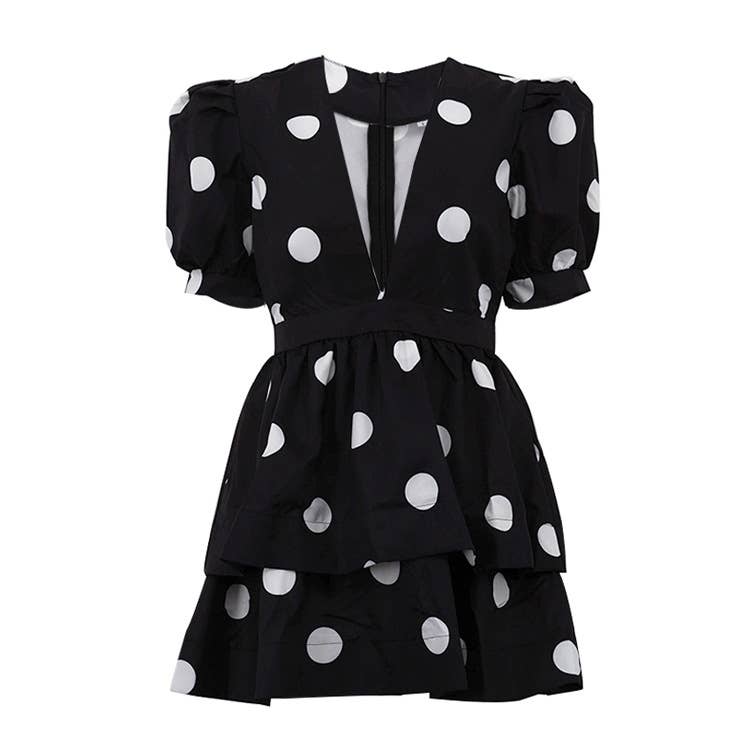 Sexy deep V-polka dot A-line dress