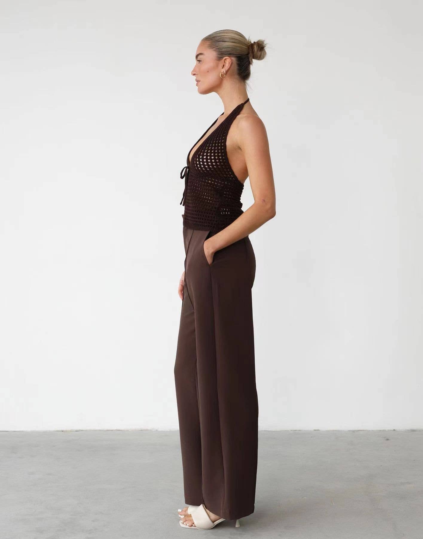 SEXY COMFORTABLE PICK HOLE CARDIGAN HALTER TOP