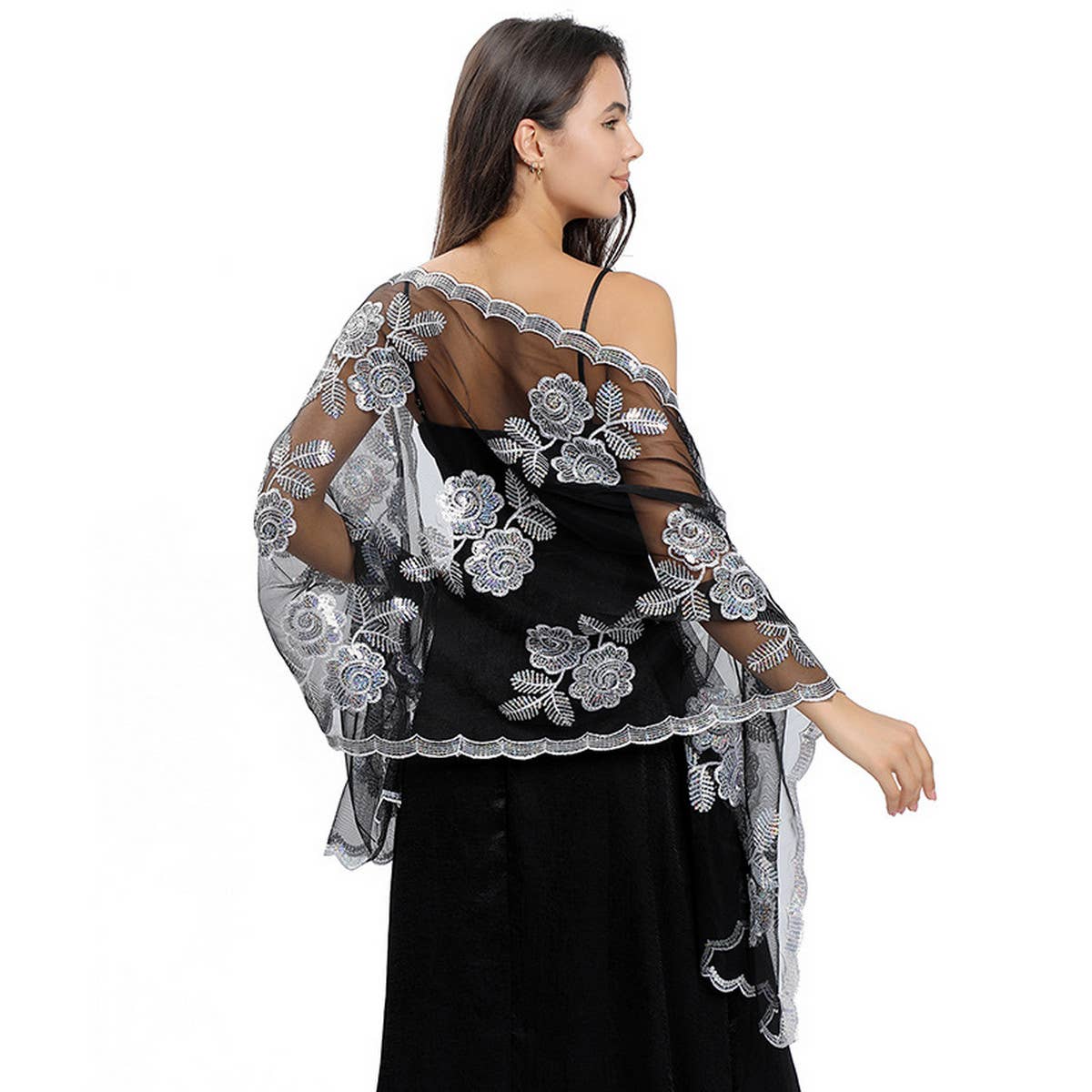 NEW ARRIVAL FLOWER SEQUIN EMBROIDERED SHAWL
