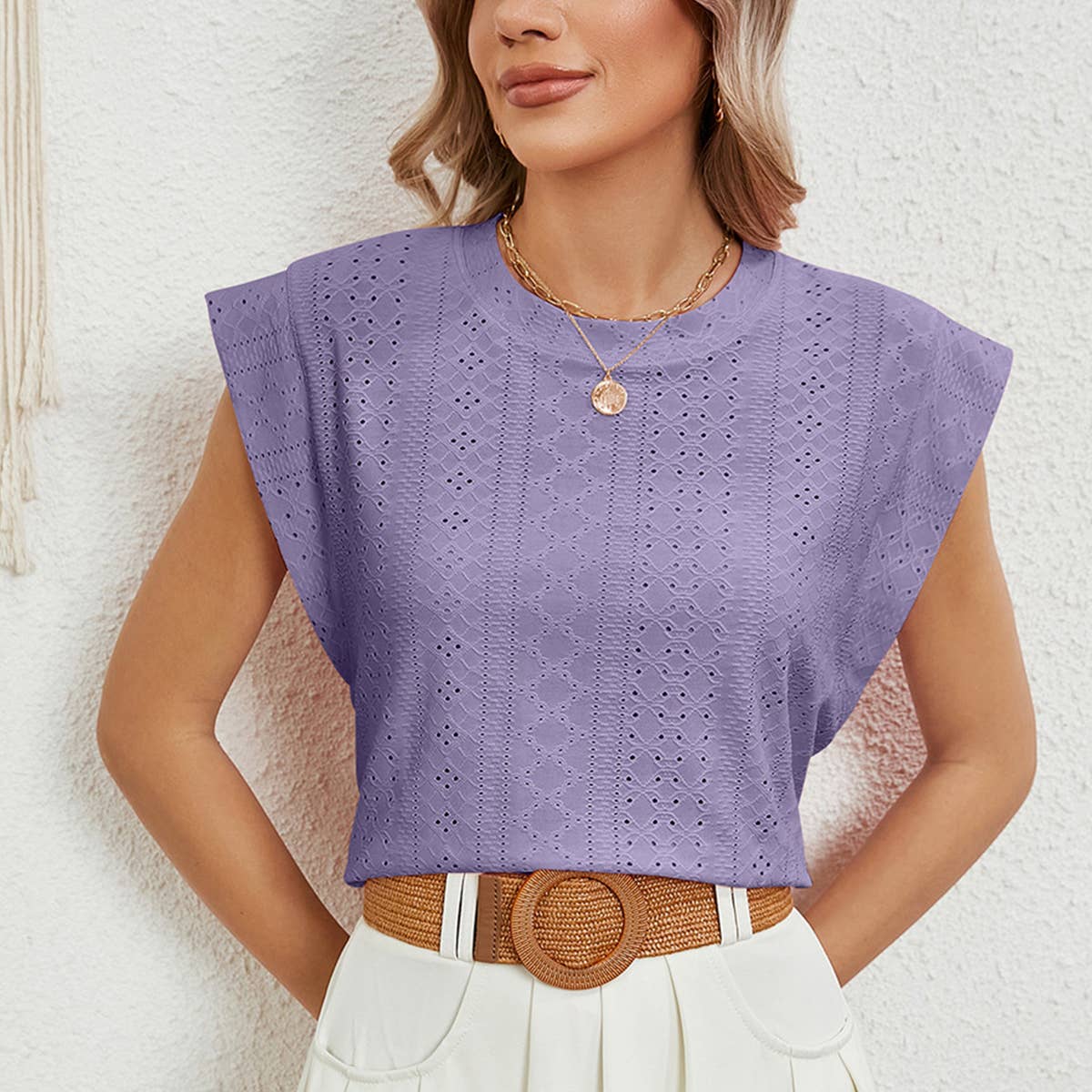 Solid color breathable shoulder top