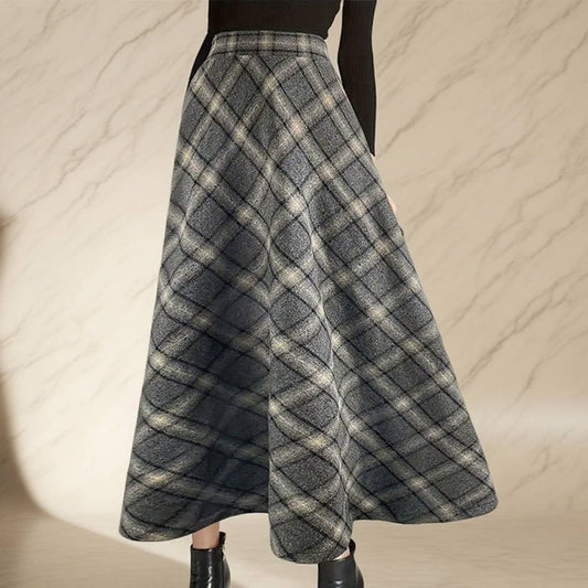 Thickened retro checkered long skirt