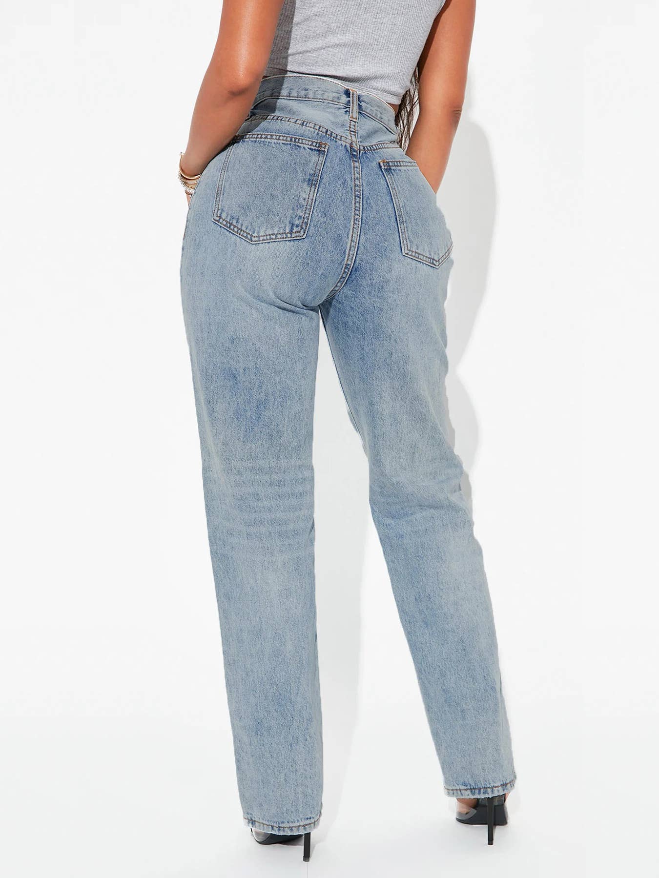 DIAGONAL CROSS VINTAGE STRAIGHT LEG DENIM PANTS