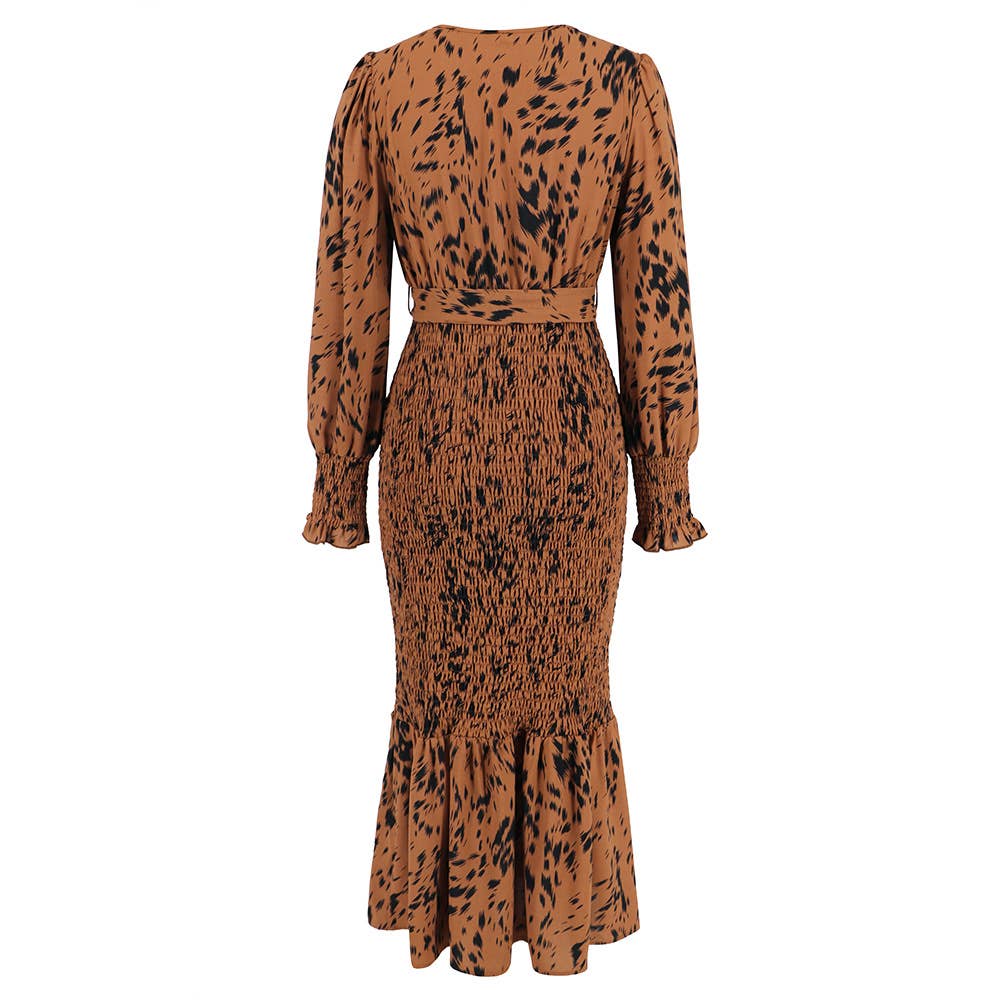 V-Neck Belted Floral Mermaid Maxi Dress