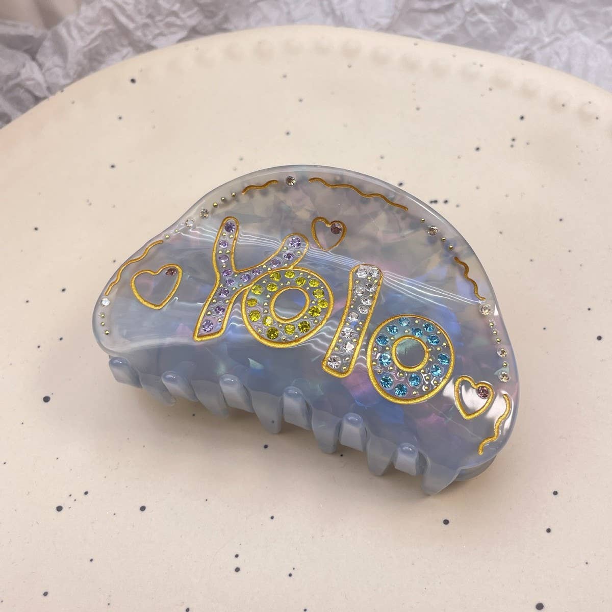 HAIR CLAW CLIP WITH YOLO LETTERS AND RHINESTONES