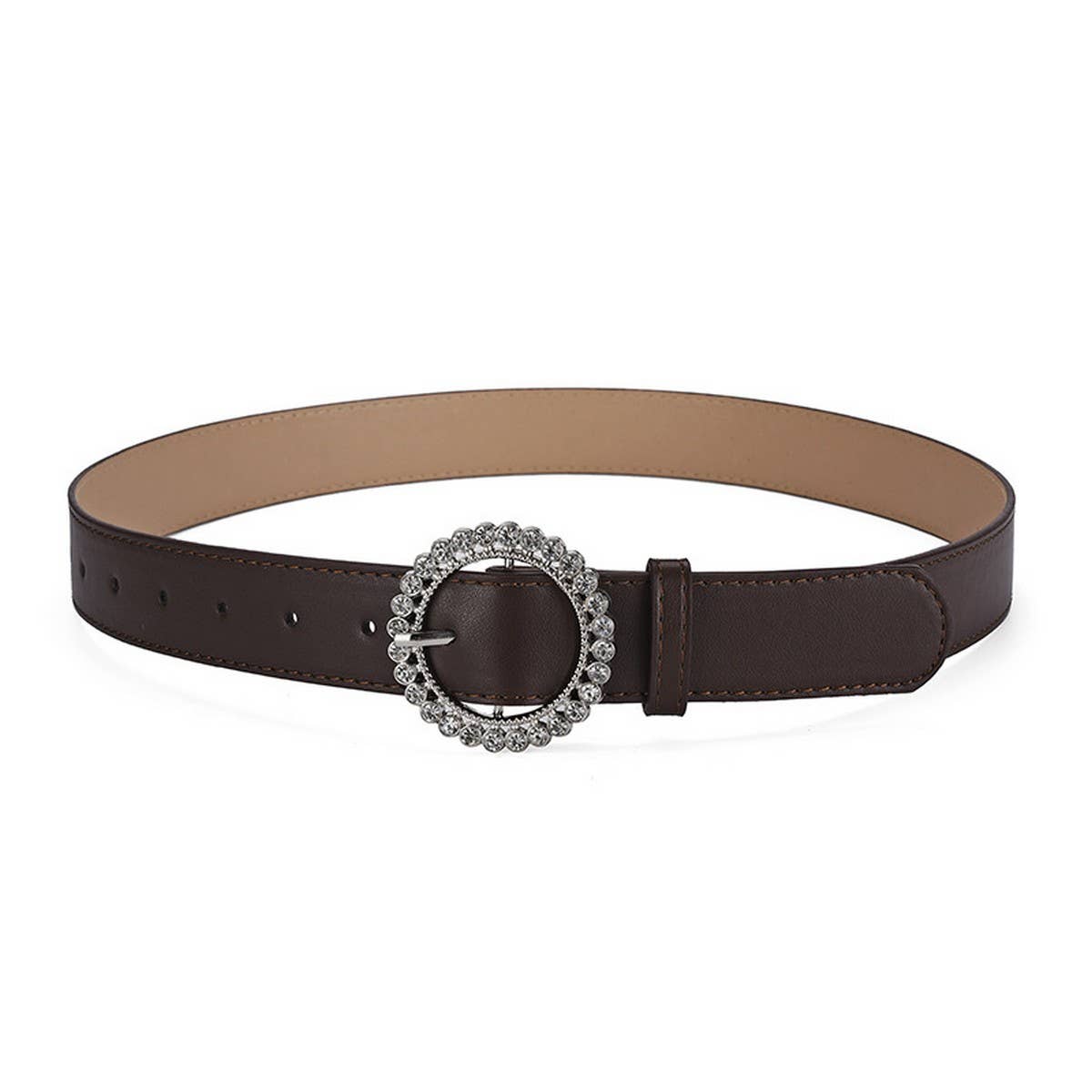 ROUND BUTTON CRYSTAL INLAID SOLID COLOR BELT