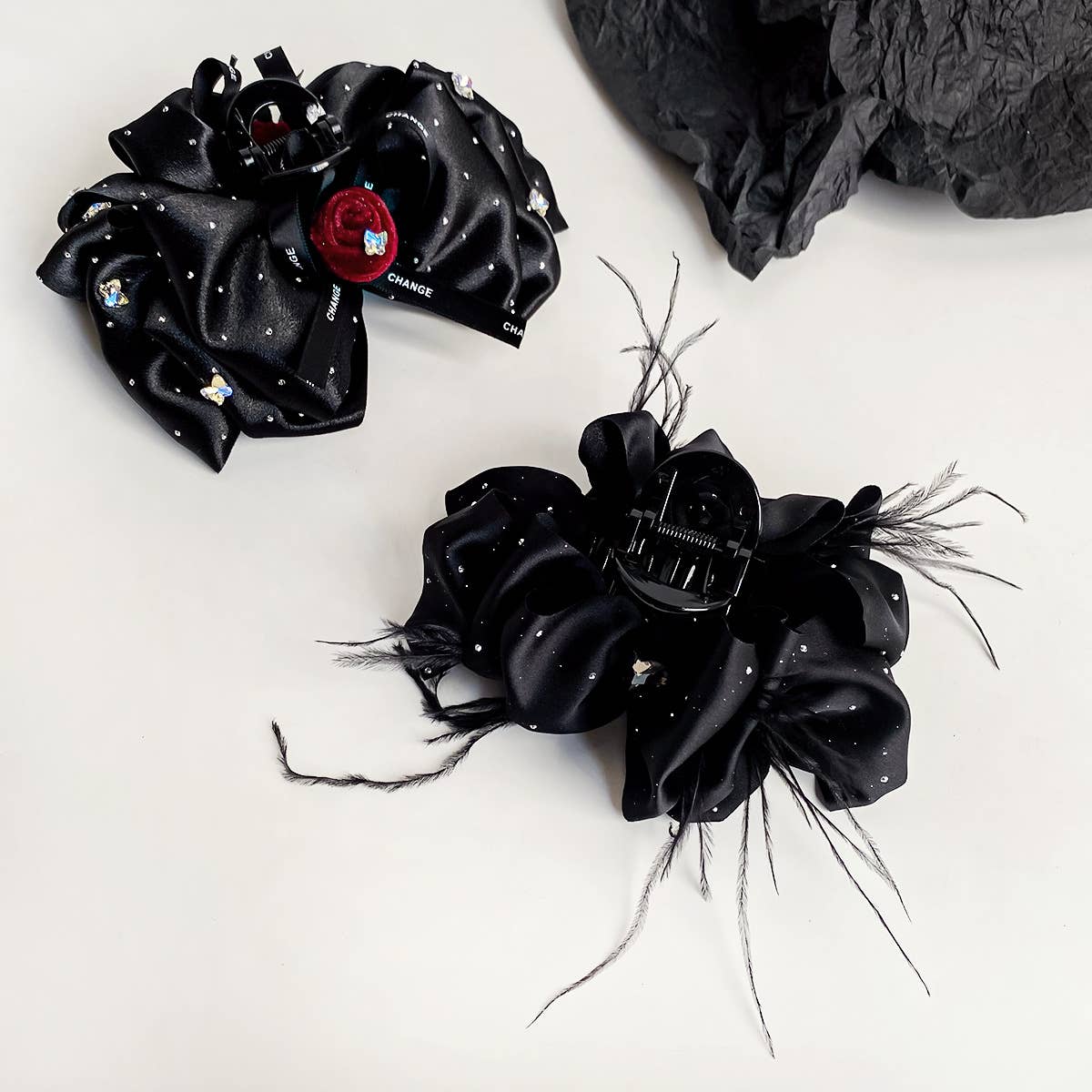 High-end diamond-encrusted feather hair clips