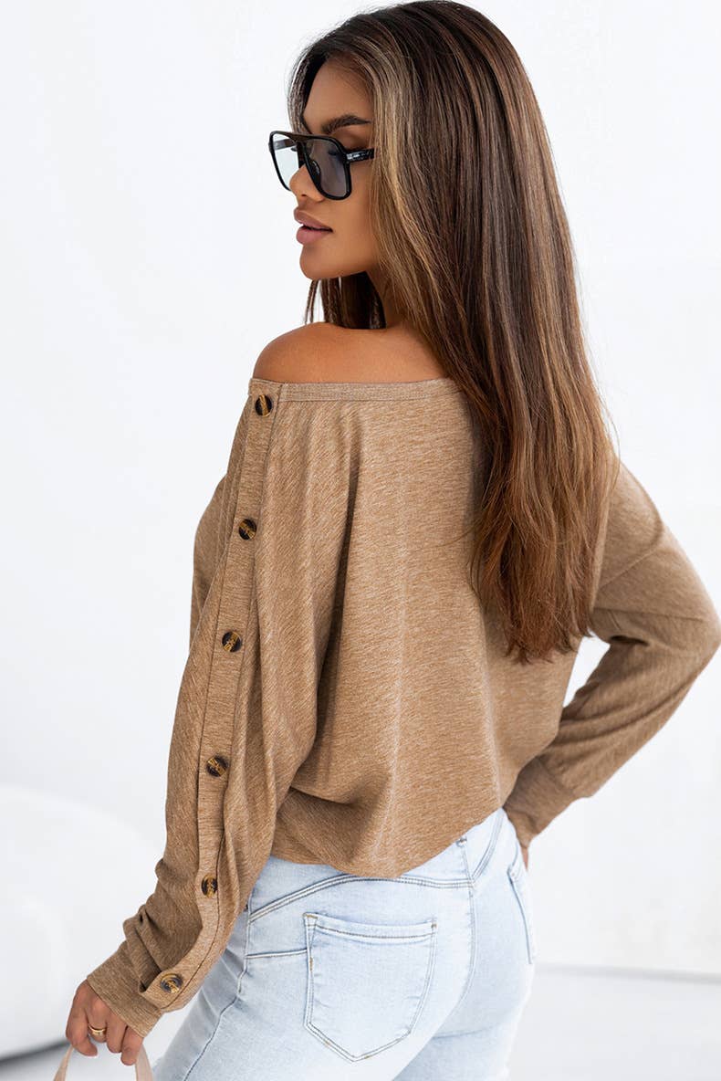 THIN BAGGY BUTTON-UP LONG-SLEEVED TOP