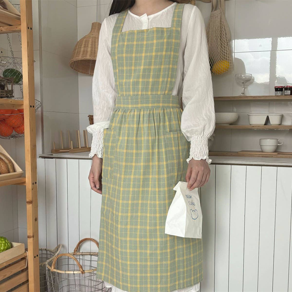 PLAID APRON FOUR-COLOR CAFE WORK APRON_CWMM5813