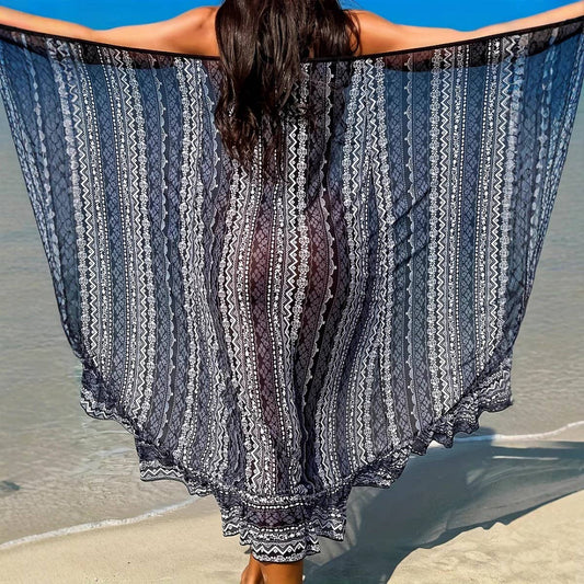 Floral Print Beach Dress Ruffled Hem SunProtection