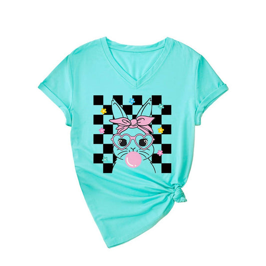 EASTER CUTE BUBBLE BUNNY CASUAL V NECK TEES_CWTTS0811