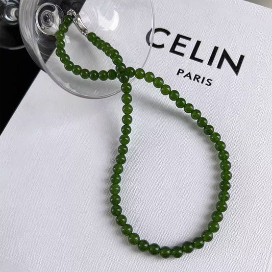 High-end green chalcedony beaded jasper necklace
