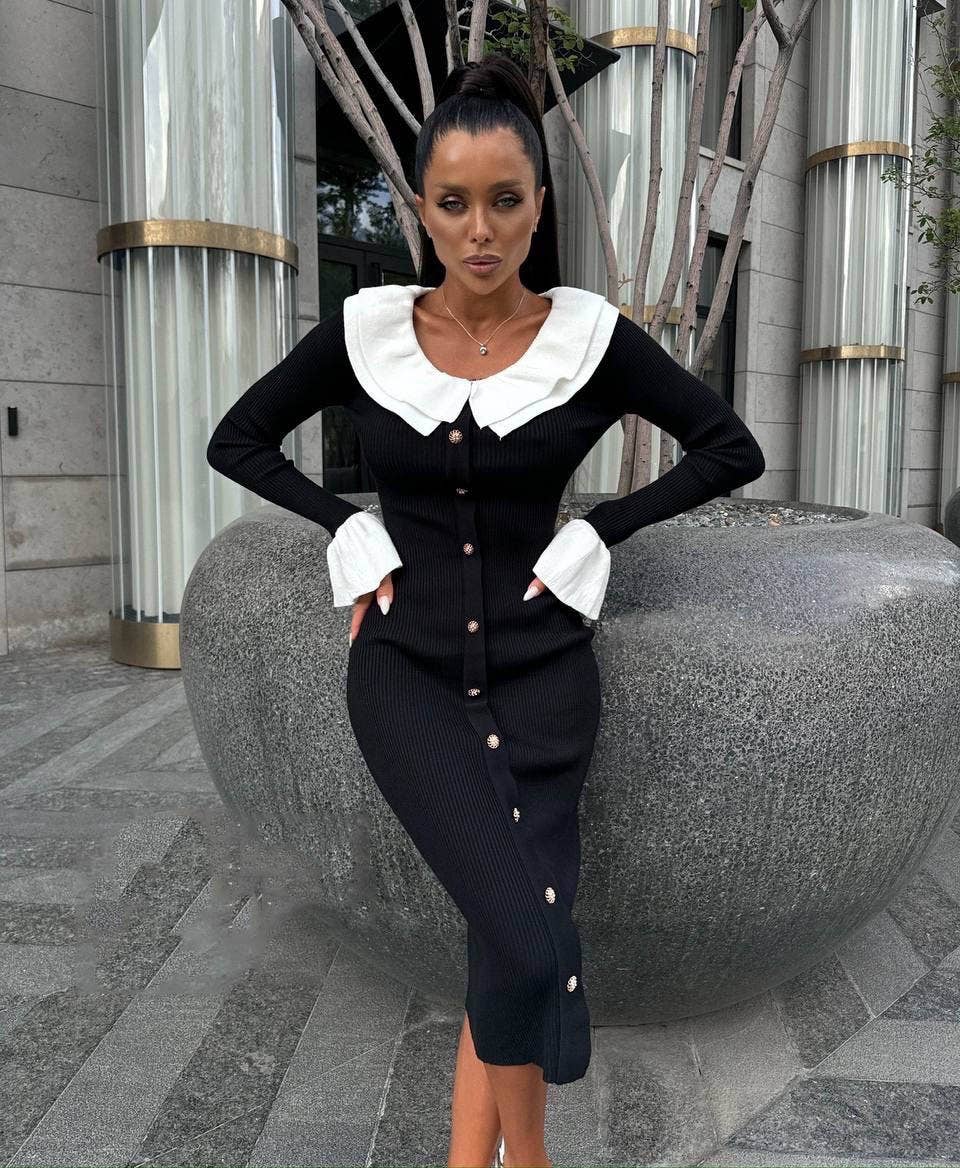 STYLISH PATCHWORK COLOR CONTRAST SHEATH DRESS