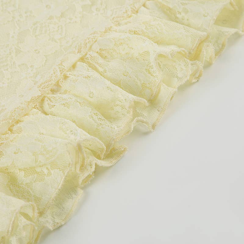 Sexy ruffled V-neck lace halter short dress