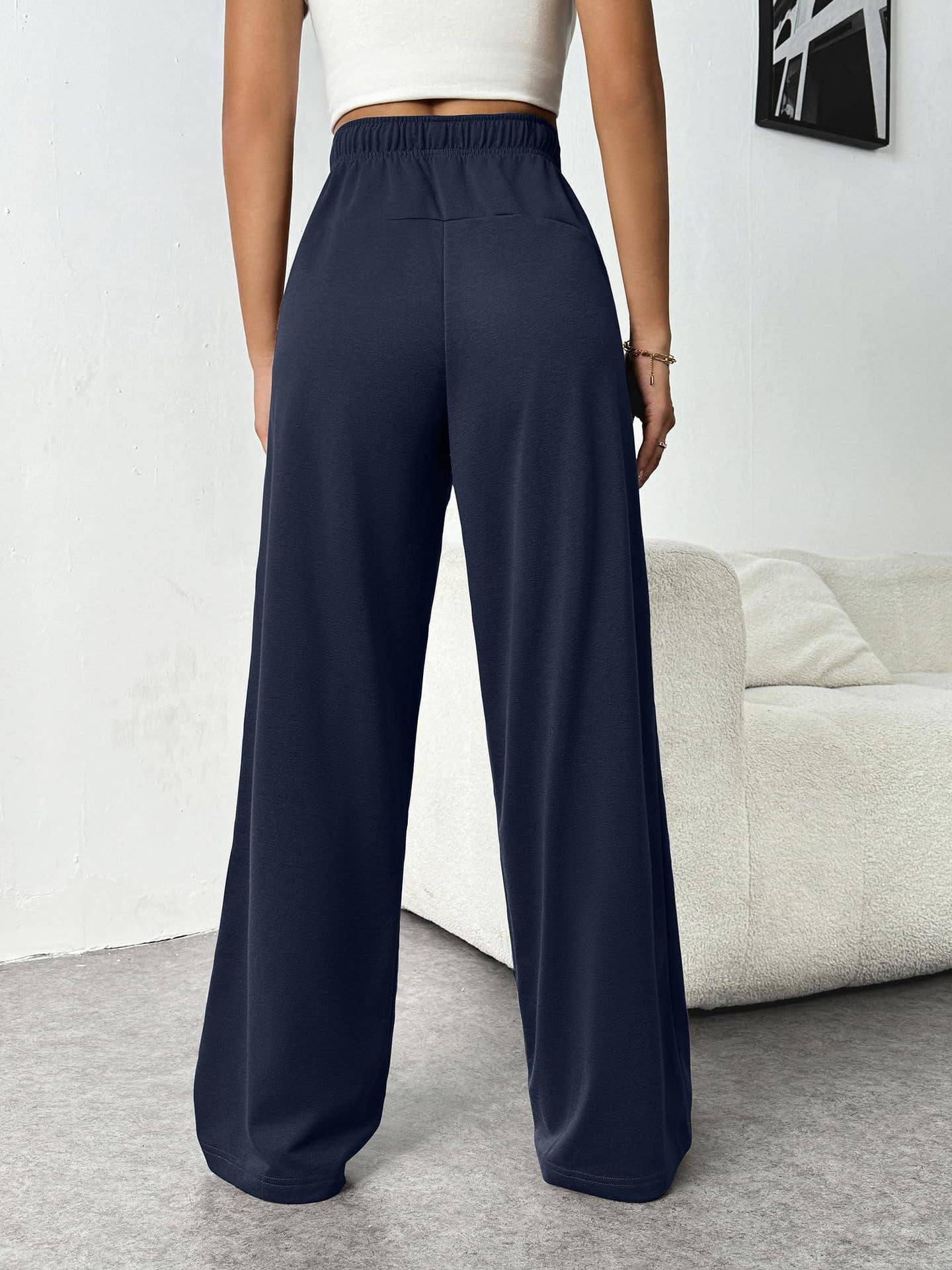 ELASTIC-WAIST CASUAL STRAIGHT LEG WIDE-LEG PANTS