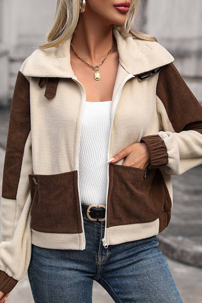 CWOCO1011_HIGH NECK FLEECE COAT IN CONTRASTING COLORS