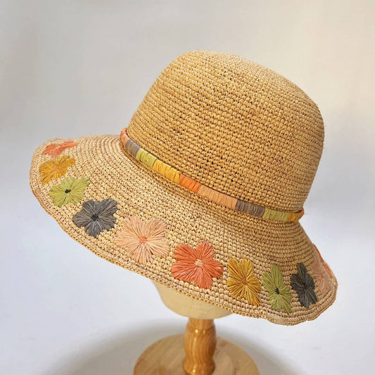 Women's handmade crochet flower straw hat_CWAH3581