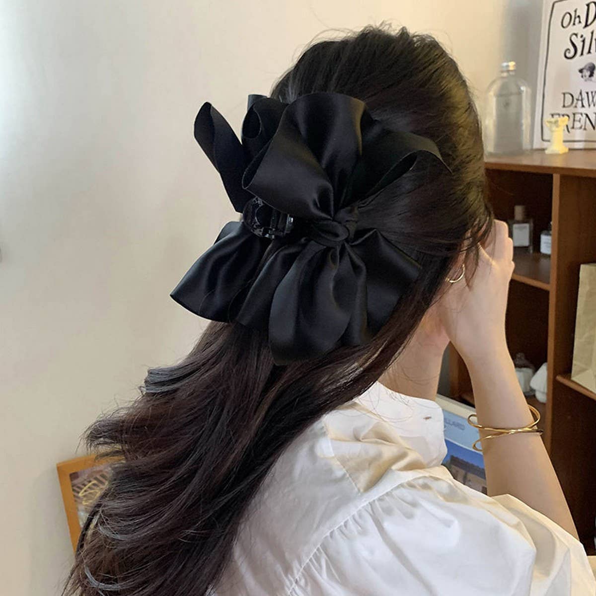 Large Satin Bow Hair Claw - Chic Short Hair Clip