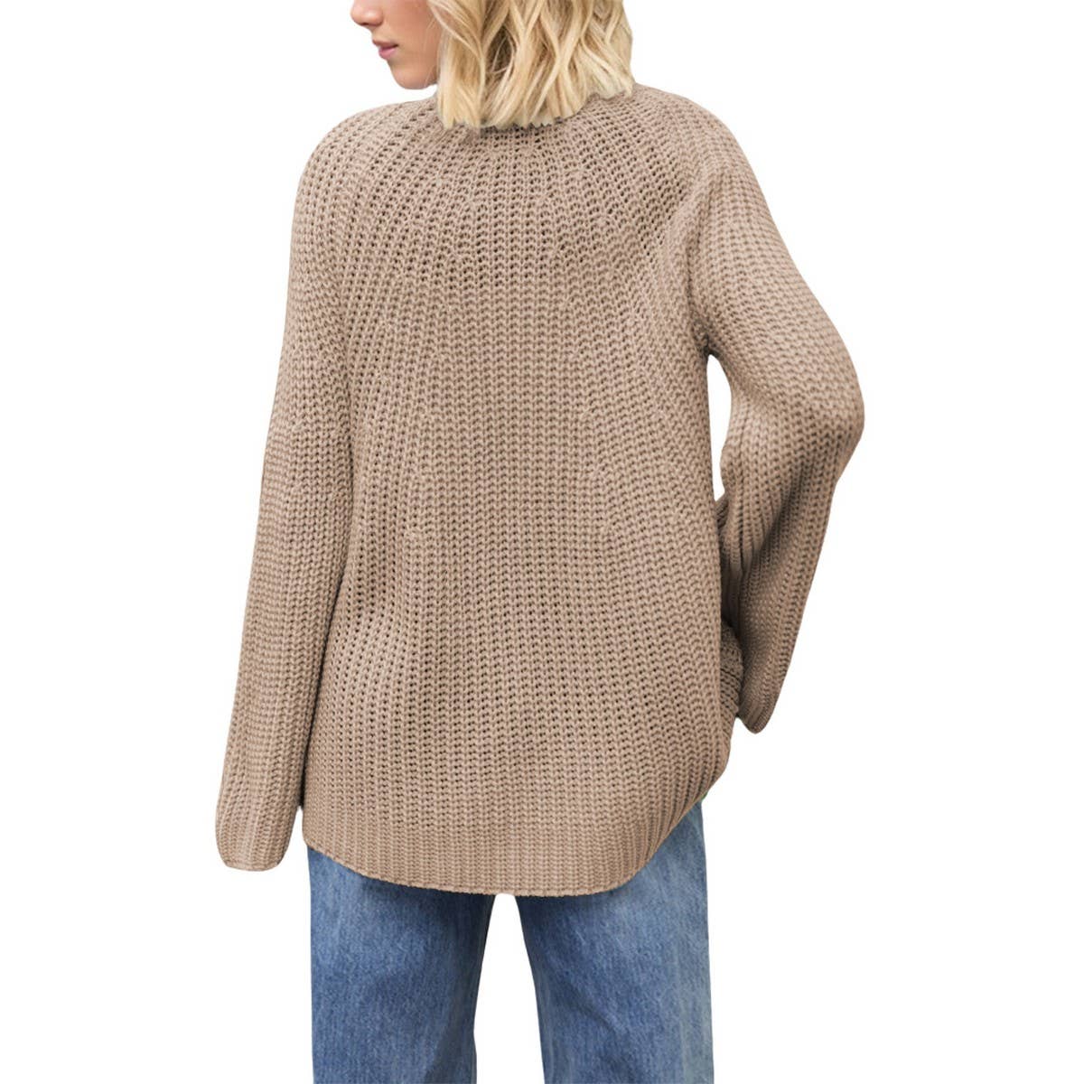 Flared cuff jumper loose knit hollow-out sweater