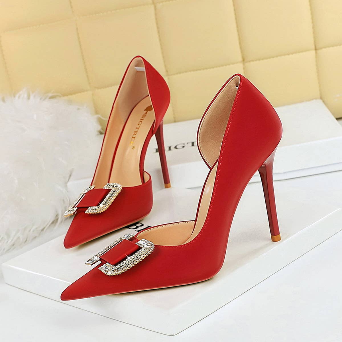 WOMEN RHINESTONE BUCKLE HIGH HEELS