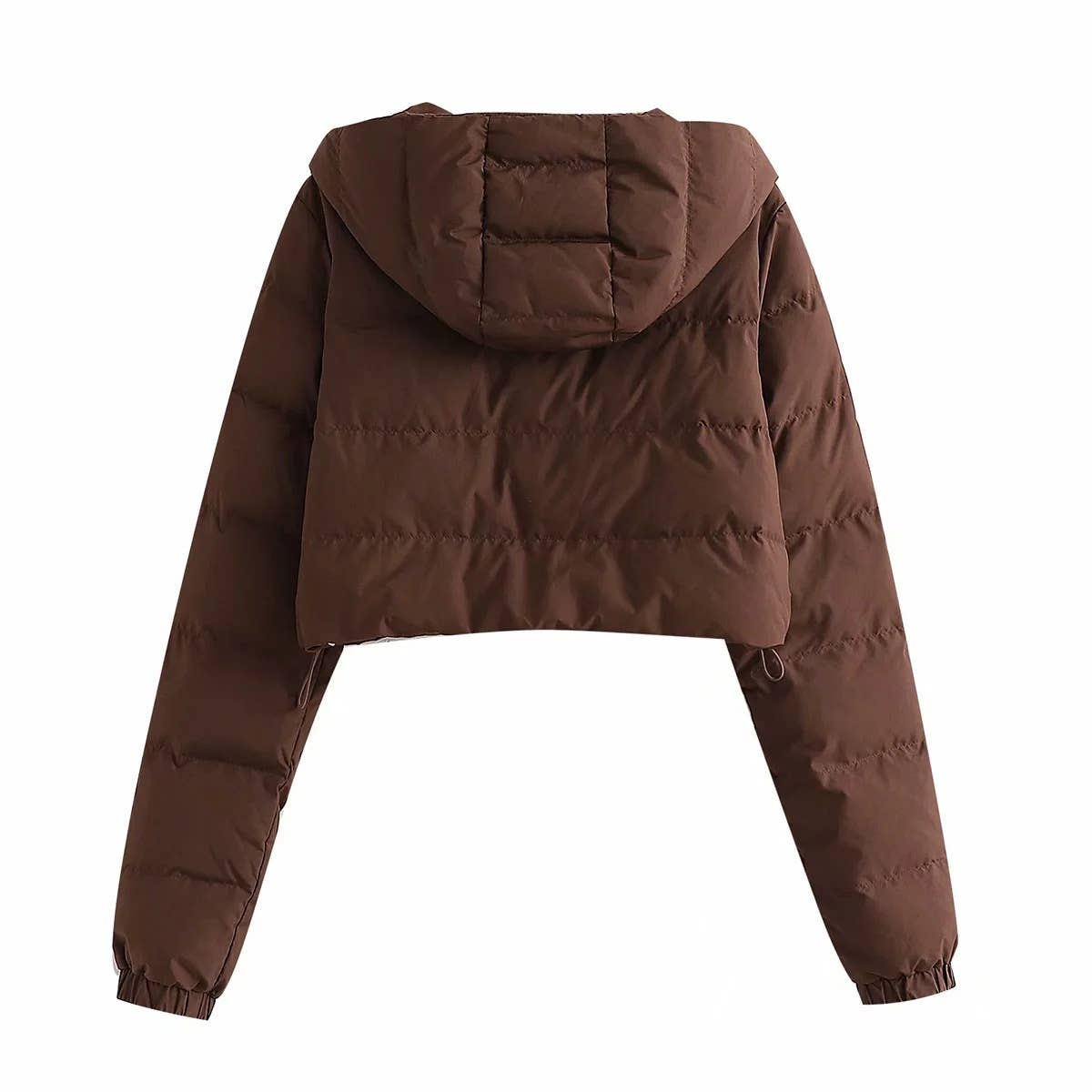 Short solid-color hooded hand-stuffed jacket