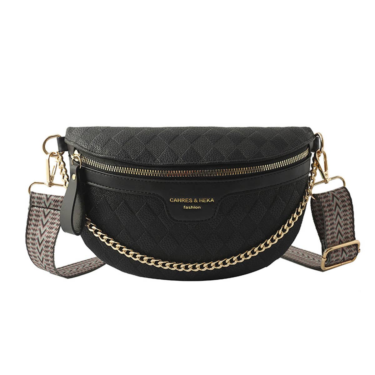 Checkered Chain Strap PU Crossbody Chest Bag_CWAB0911