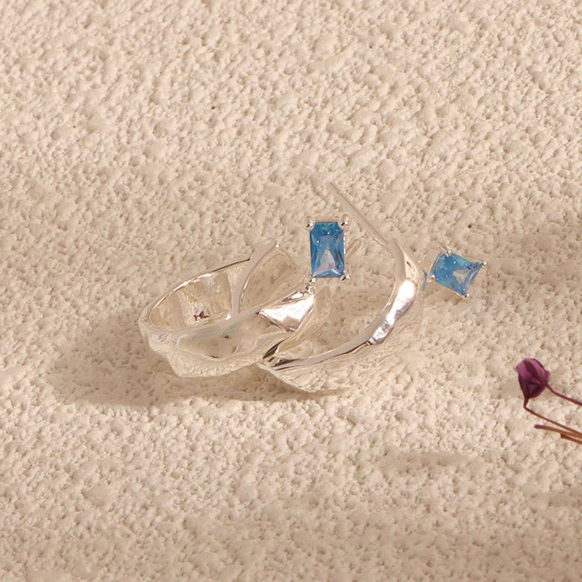 Simple elegant blue zircon silver stud earrings