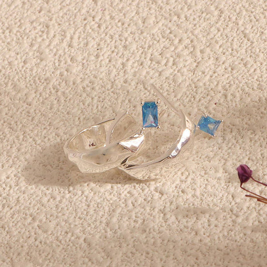 Simple elegant blue zircon silver stud earrings