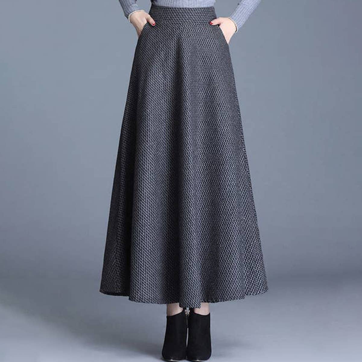 WOOLEN THICKENED WAISTLINE LONG SKIRT
