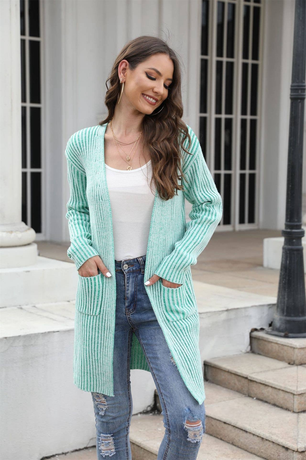 CWOSWL1047_Long Sleeve Open Front Long Cardigan Sweater