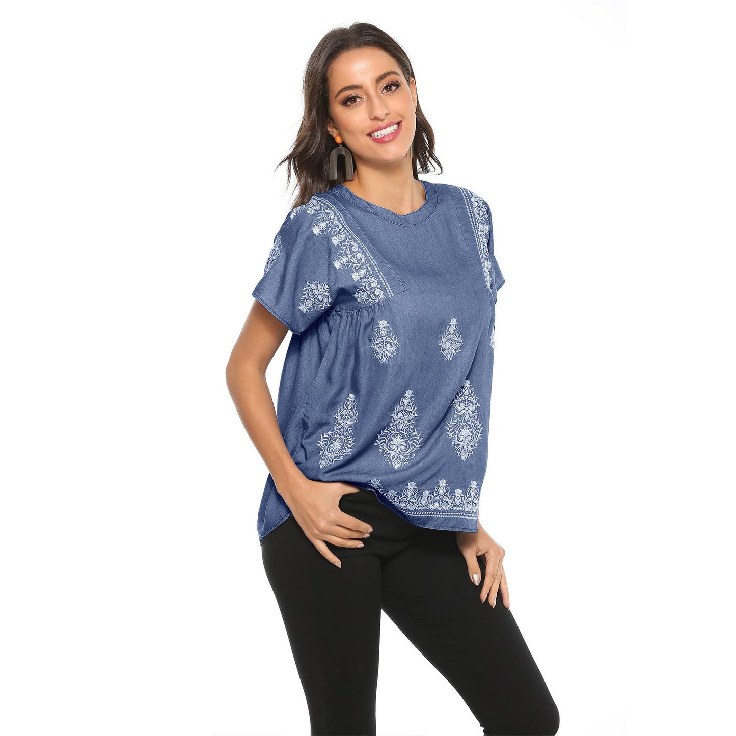 Embroidered tencel denim jumper